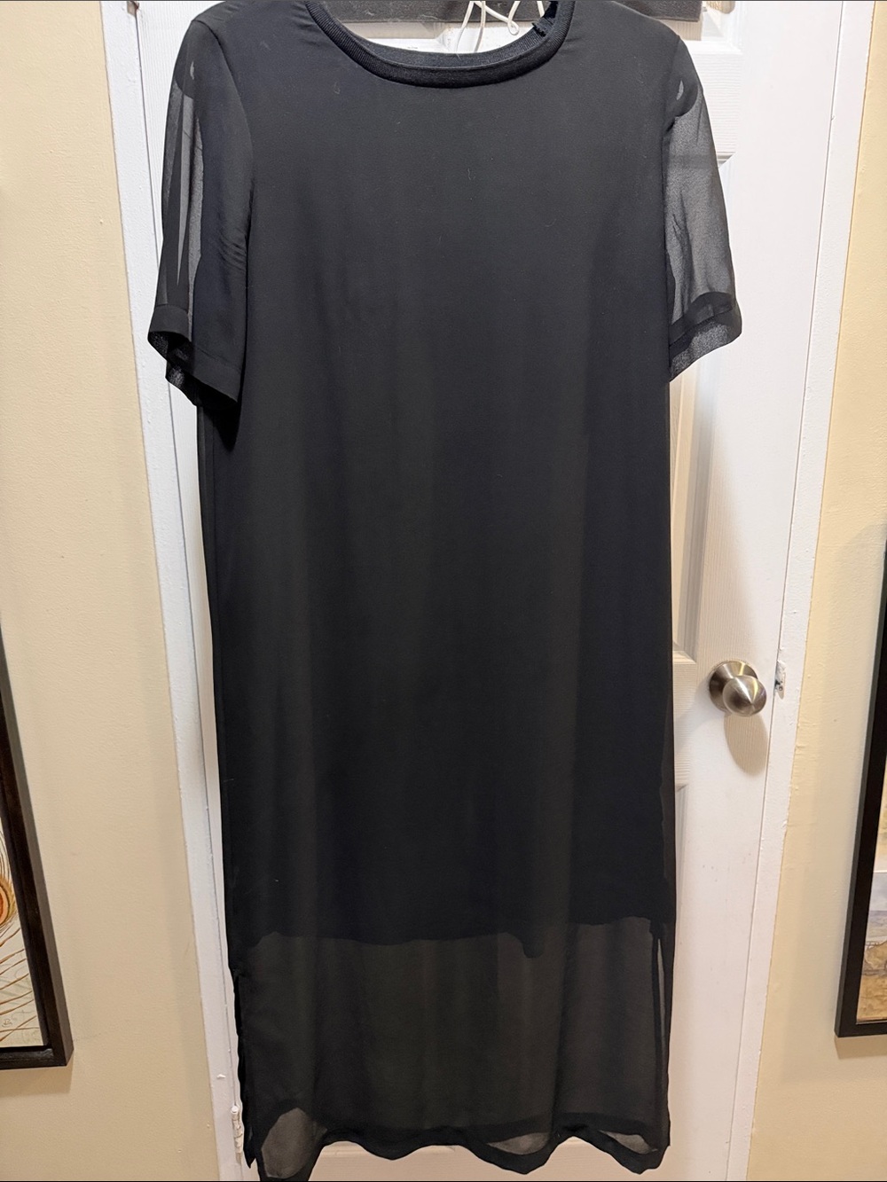 Classic Black Short-Sleeve Sheer Overlay Shirt